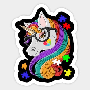 Beautiful Unicorn Glasses Autism Proud Sticker